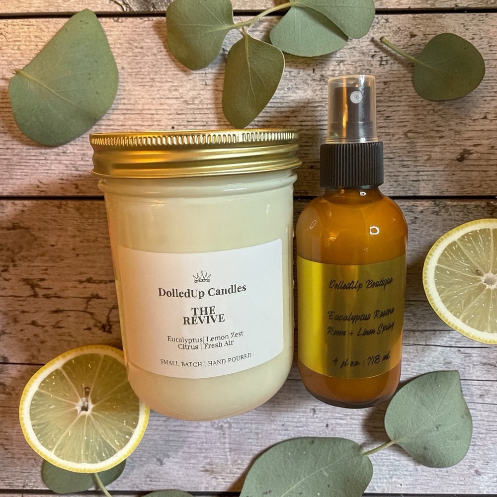 Bright Haven Sanctuary Set - Eucalyptus Lemon Candle & Eucalyptus Room Spray